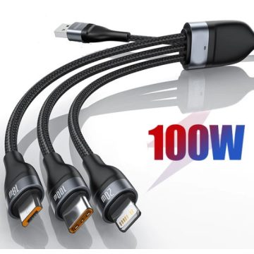   AL Gyorstöltő kábel - Alumínium ötvözet 6A-100W 3IN1 12095