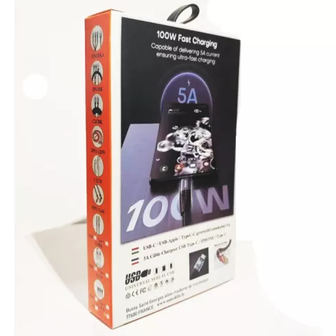 AL Gyorstöltő adatkábel USB - 1m 5A 100W 12156