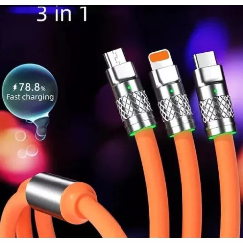 AL szilikon gyorstöltő adatkábel 3 az 1-ben - 6A 12-24V 12OW 3IN1-120W 3IN1120WAL