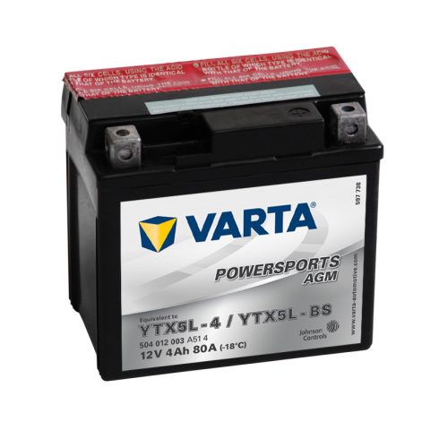 Varta 12v 4ah 60A AGM motor akkumulátor jobb+ YTX5L-BS 504012003A514