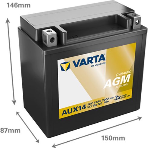 Varta Dynamic AUX - 12v 13ah - kiegészítő akkumulátor - bal+ AGM *YTX14 *AUX14 513106020K262