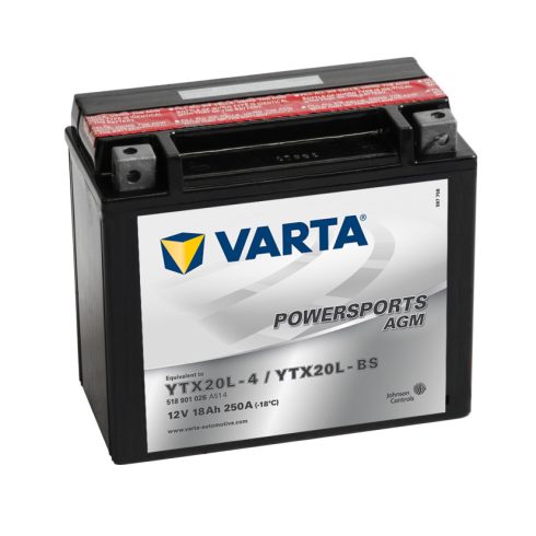 Varta 12v 18ah 250A AGM motor akkumulátor jobb+ YTX20L-BS 518901025I314