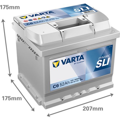 Varta Dynamic SLI - 12v 52ah - autó akkumulátor - jobb+ *alacsony 552401052K262