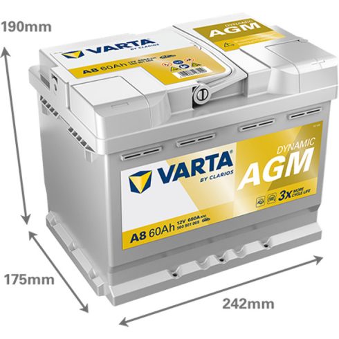 Varta Dynamic AGM - 12v 60ah - autó akkumulátor - jobb+ 560901068K262