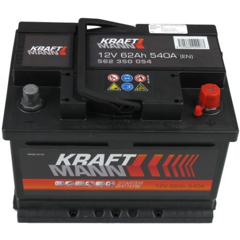 Kraftmann prémium 12V 62Ah 540A jobb+ (alacsony) autó akkumulátor 562350054