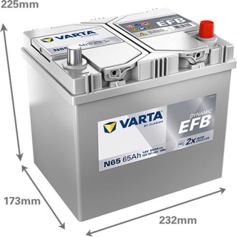 Varta Dynamic EFB - 12v 65ah - autó akkumulátor - jobb+ ázsia 565501065K262