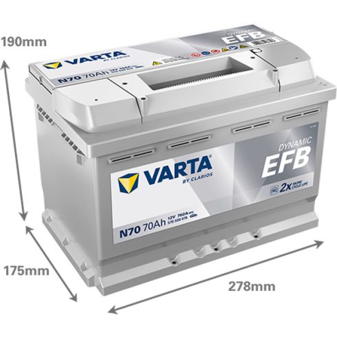 Varta Dynamic EFB - 12v 70ah - autó akkumulátor - jobb+ 570500076K262