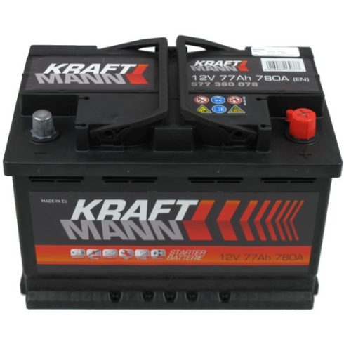 Kraftmann prémium 12V 77Ah 780A jobb+ autó akkumulátor 577360078