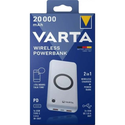 VARTA Portable Wireless Powerbank+vezeték nélküli töltő 20.000mAh 57909101111