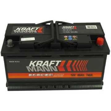   Kraftmann prémium 12V 80Ah 740A jobb+ (alacsony) autó akkumulátor 580350074