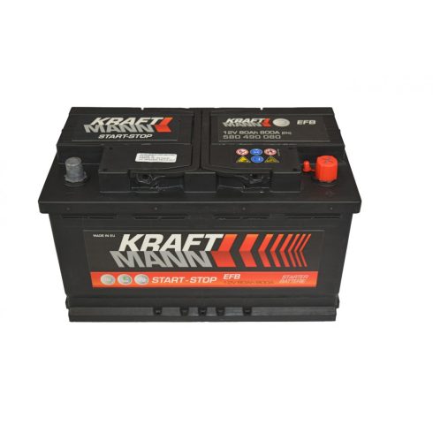 Kraftmann prémium EFB Start-Stop 12V 80A 800Ah jobb+ autó akkumulátor 580490080