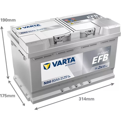 Varta Dynamic EFB - 12v 80ah - autó akkumulátor - jobb+ 580500080K262