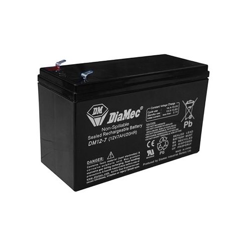 DIAMEC AGM (VRLA/SLA) gondozásmentes akkumulátor, 12 V, 7,0 Ah, 151 x 65 x 93,5 mm, 2,1 kg, zárt gondozásmentes DM12-7