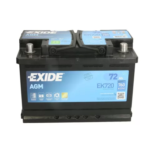 EXIDE Start-Stop AGM 12V 72Ah 760A jobb+ autó akkumulátor EK720