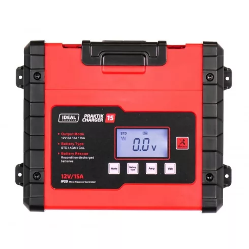 Ideal PRAKTIK CHARGER 15 LCD automata akkumulátor töltő 12V-15A PCHARGE15