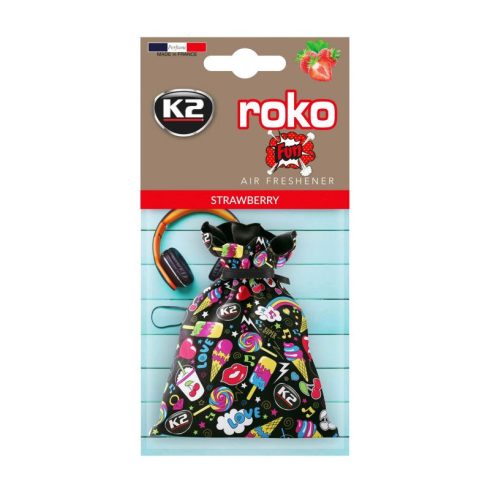 K2 ROKO FUN STRAWBERRY (eper) autó illatosító 25g V820F